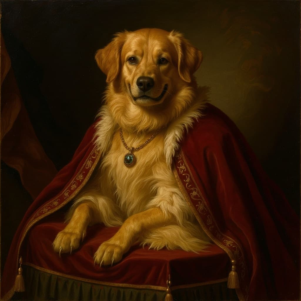 Buddy the Golden Retriever — Baroque portrait